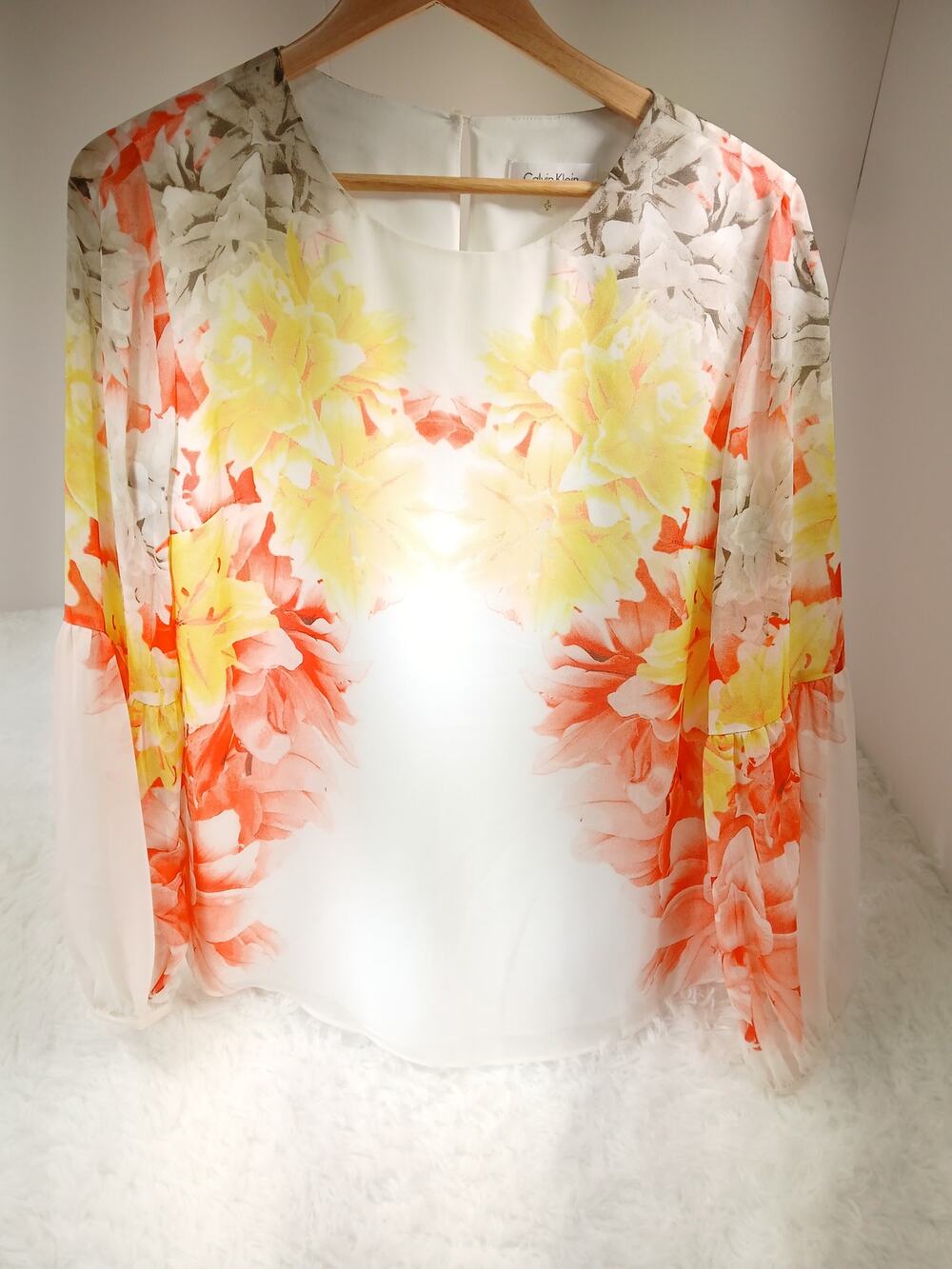 Calvin Klein Floral Semi-Sheer Blouse- Size Small